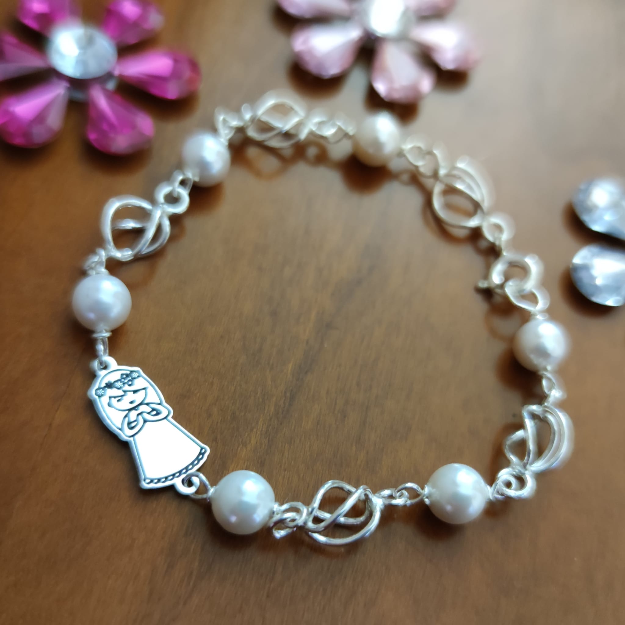 Pulsera niña de Comunión jaula de Plata y Perlas 5
