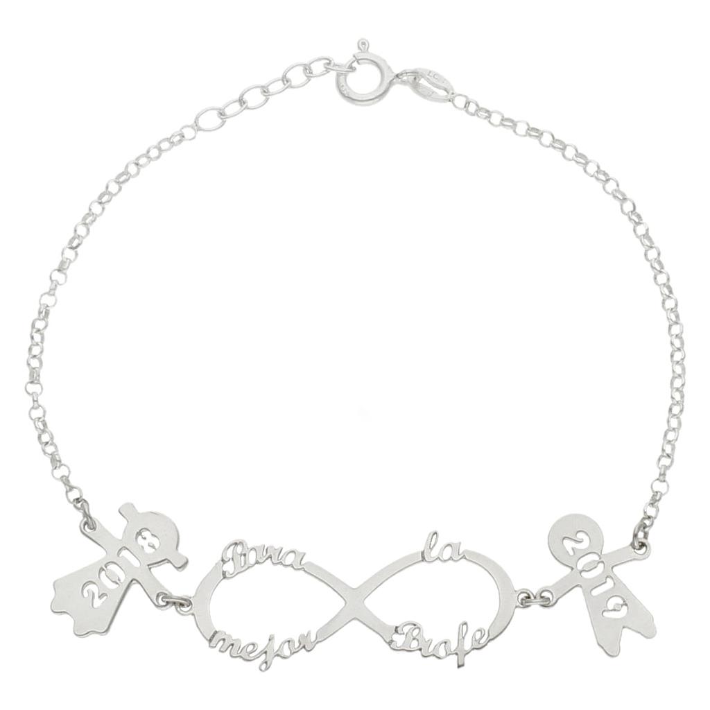 Pulsera infinito y niños personalizada de Plata de ley