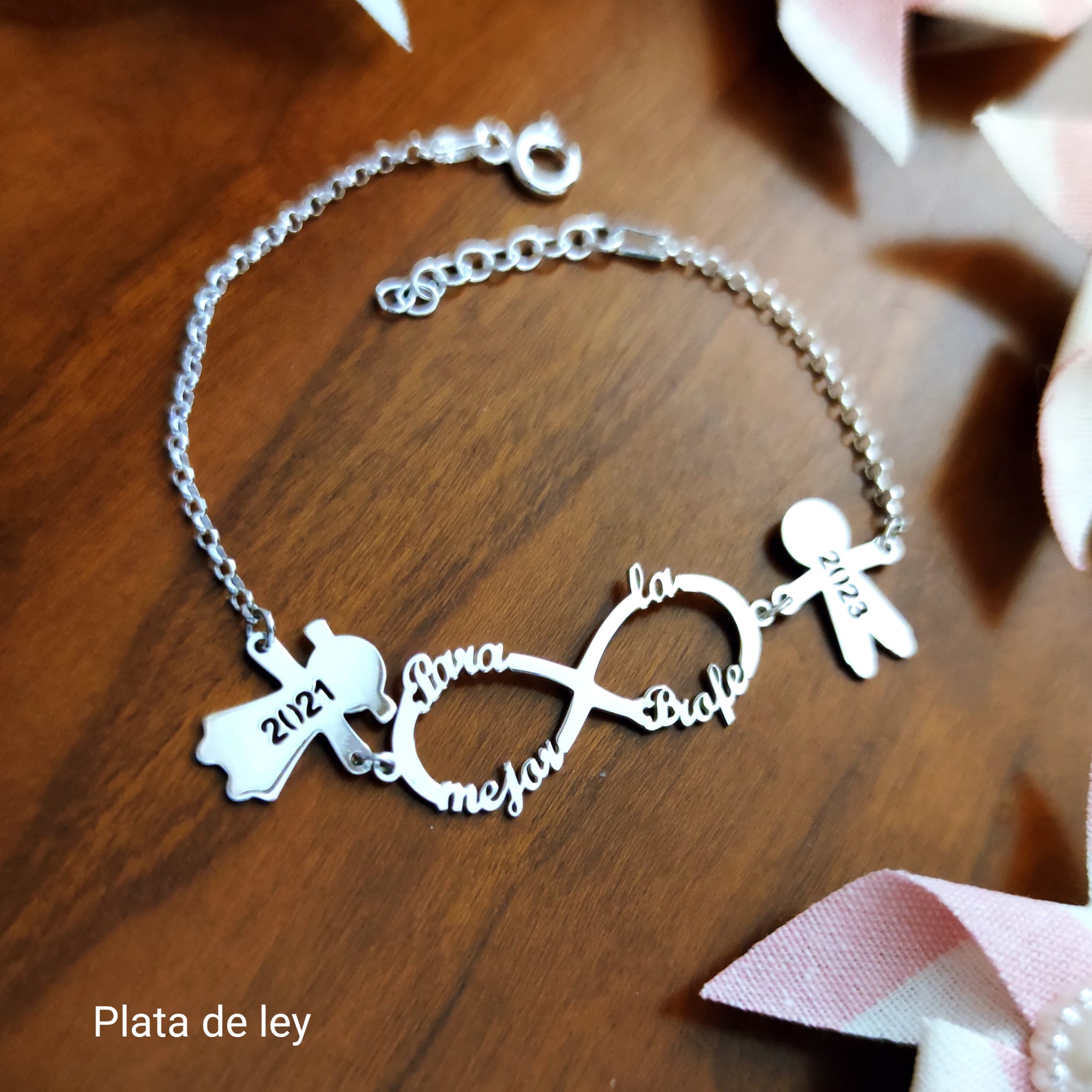 Pulsera infinito y niños personalizada de Plata de ley 1