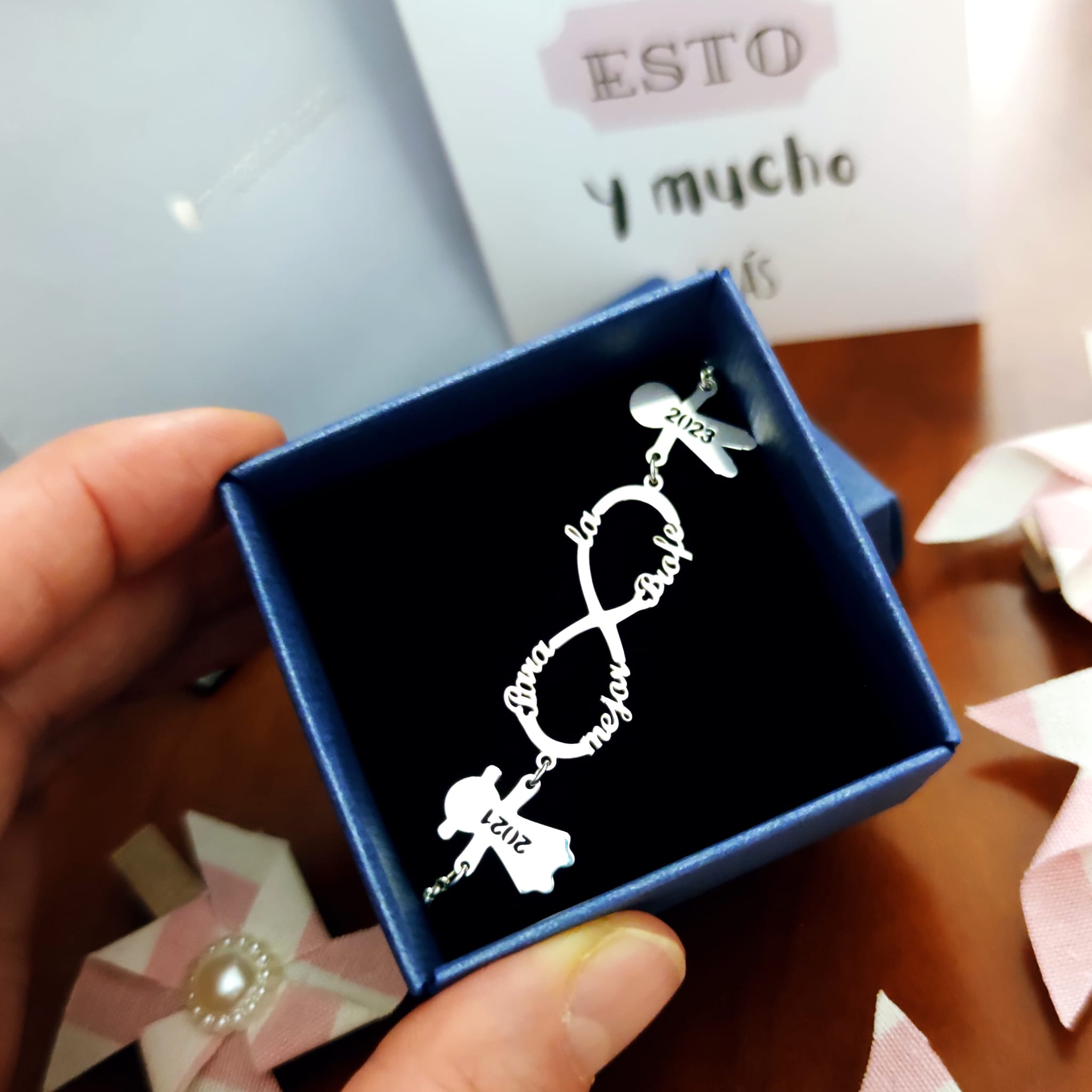 Pulsera infinito y niños personalizada de Plata de ley 2