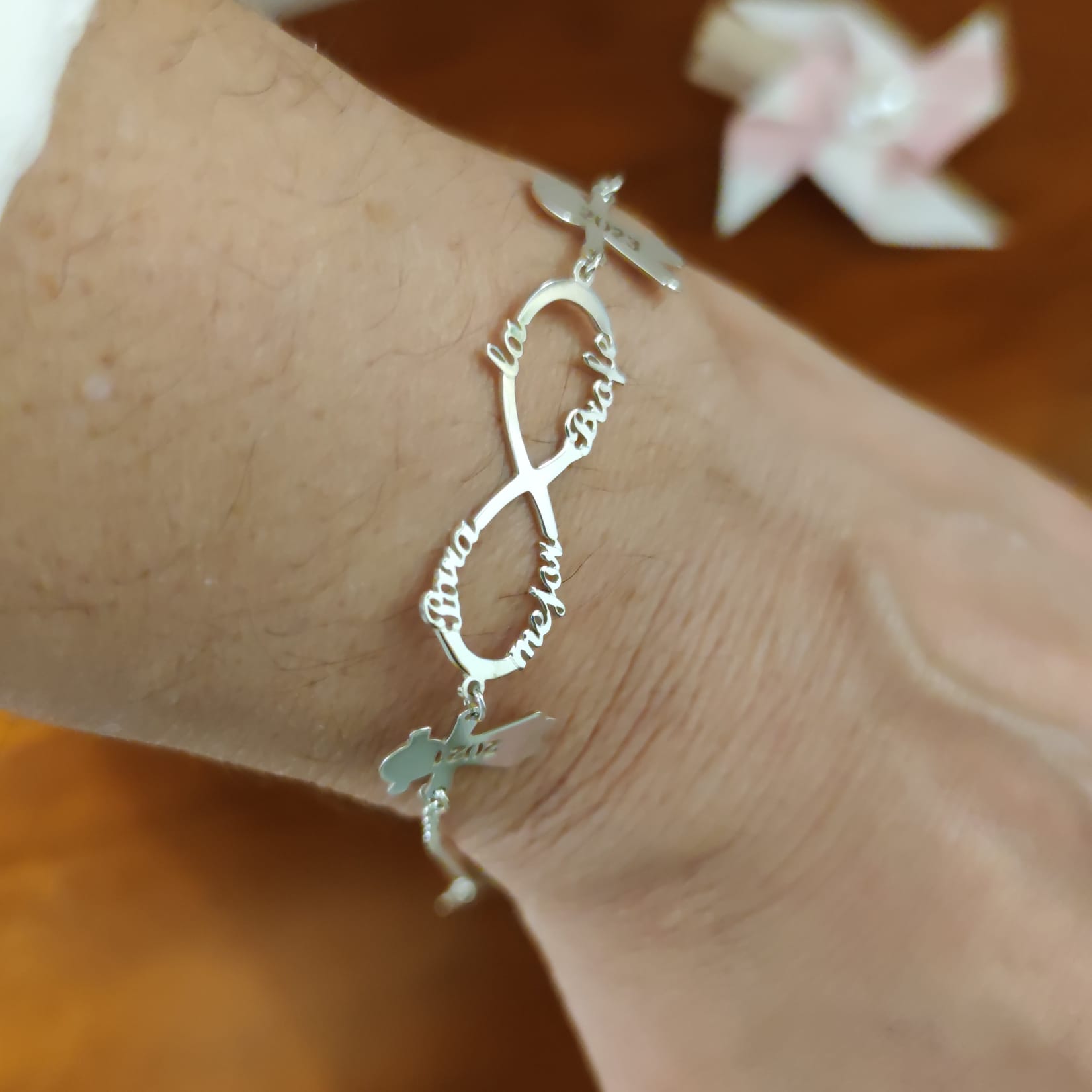 Pulsera infinito y niños personalizada de Plata de ley 3