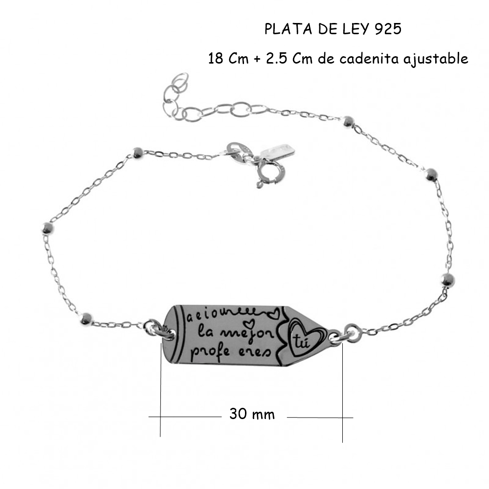 Pulsera lápiz de Plata de ley para 