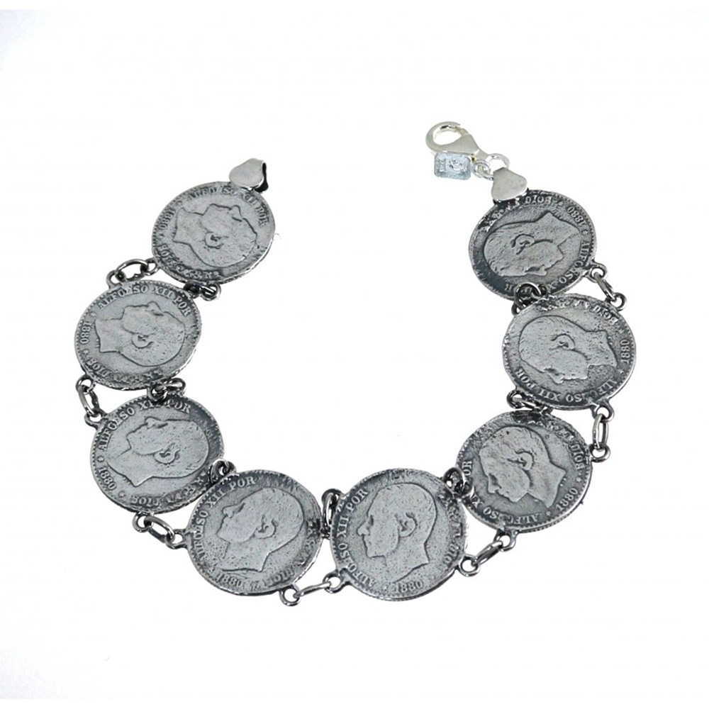 Pulsera monedas de Plata de ley