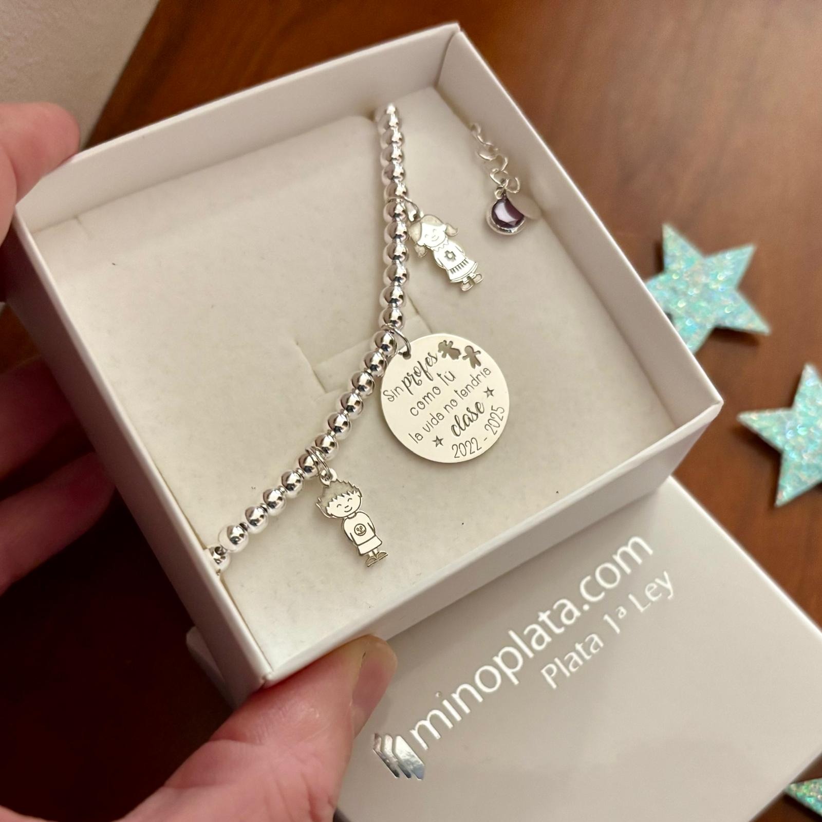 Pulsera Profesora bolas con Abalorios de Plata de ley 3
