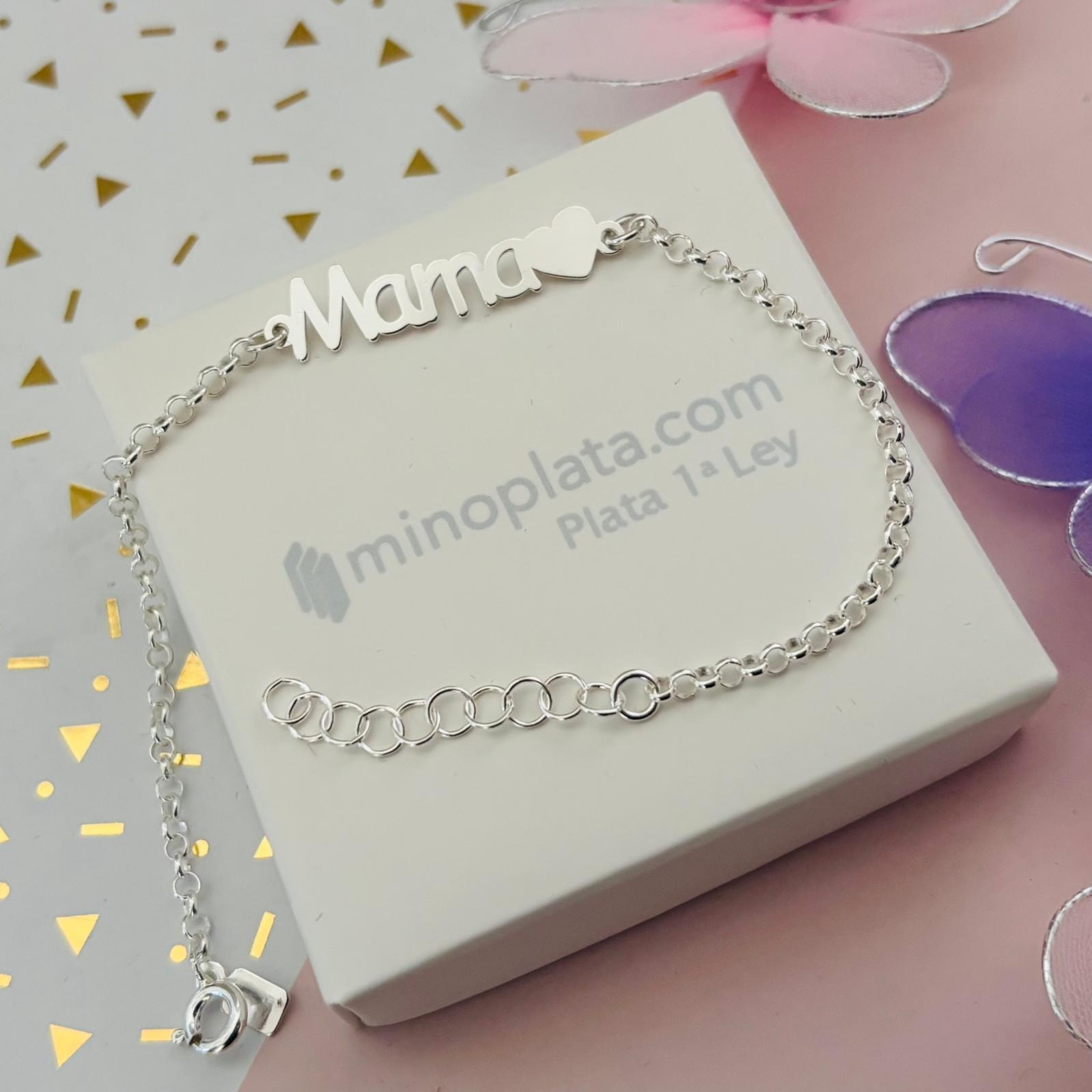 Pulsera mama corazón de Plata de ley 925_1