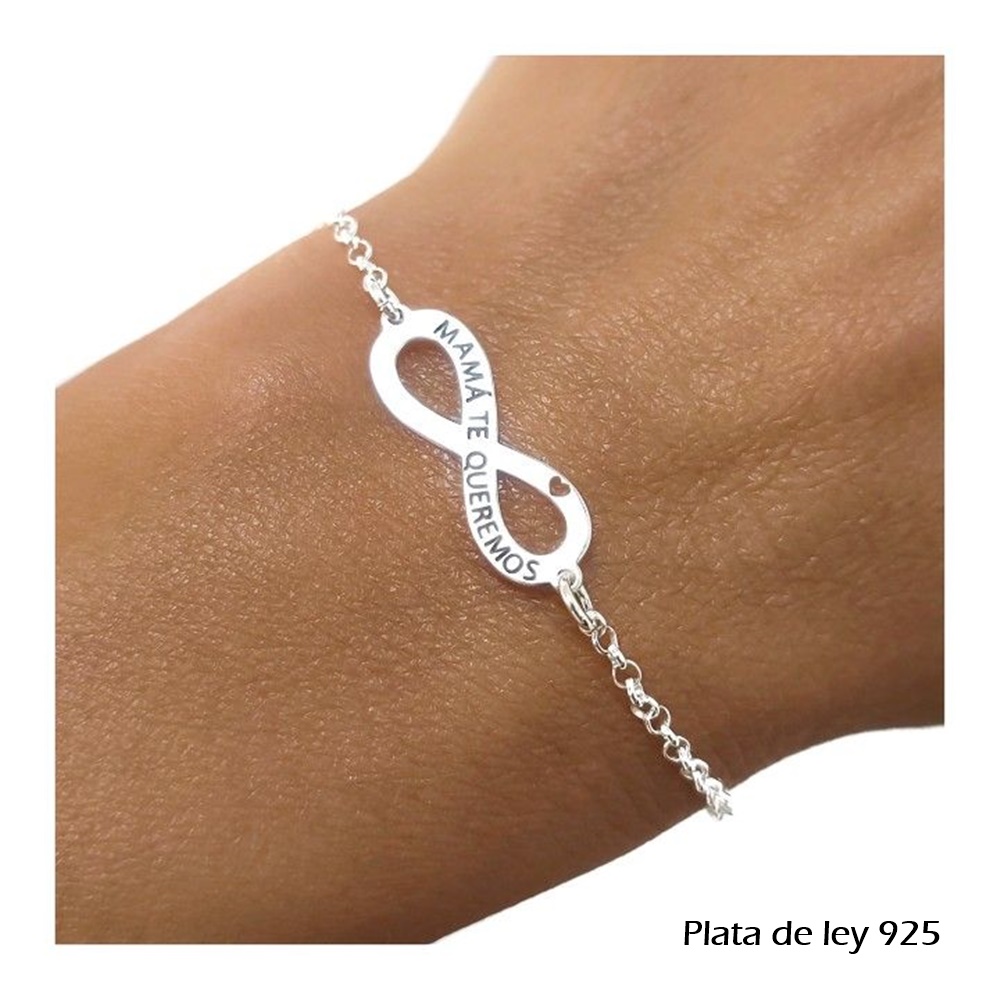 Pulsera infinito corazón Mamá te queremos de Plata de ley 1