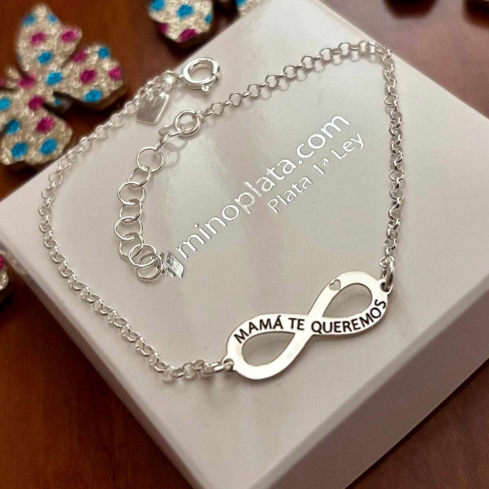 Pulsera infinito corazón Mamá te queremos de Plata de ley 2