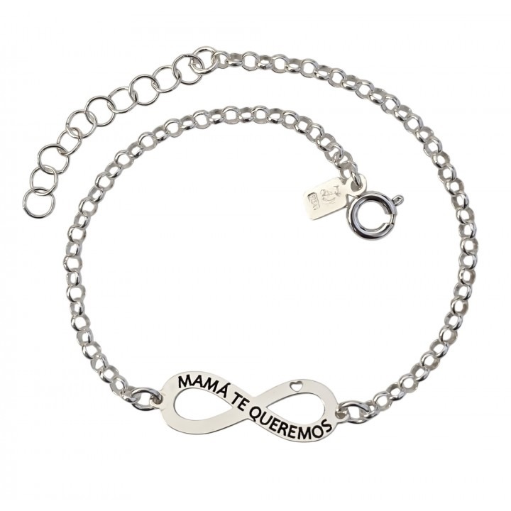 Pulsera infinito corazón Mamá te queremos de Plata de ley