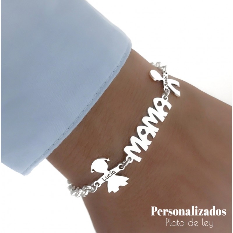 Pulsera mamá de Plata personalizada con niños y nombres 1