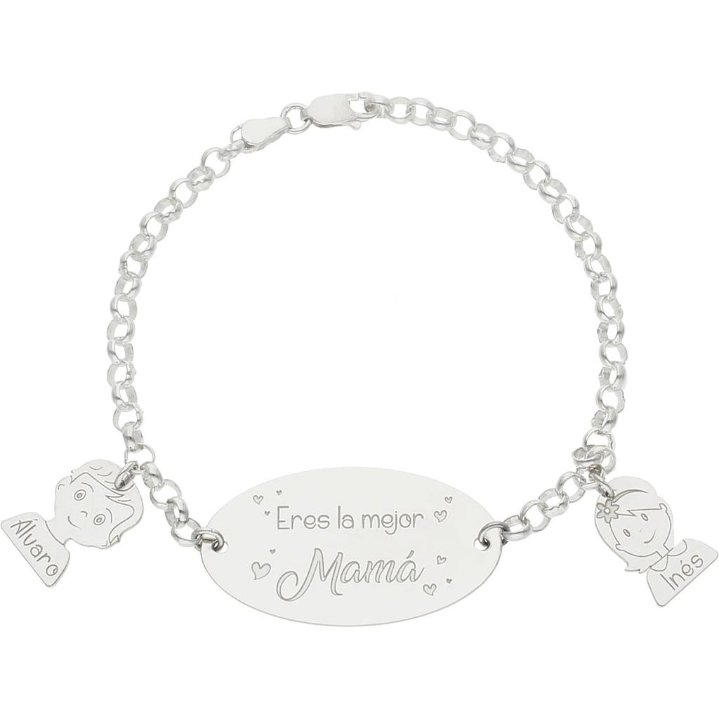 Pulsera Mamá Personalizada Niños nombres de Plata de ley 925