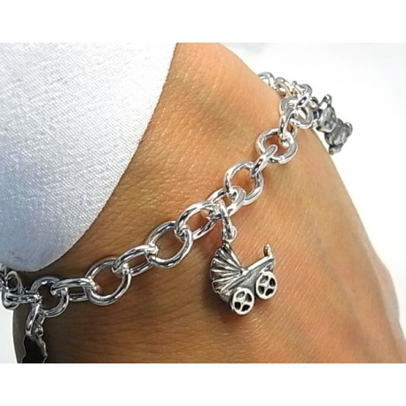 Pulsera de Plata mamá con fetiches colgantes 1