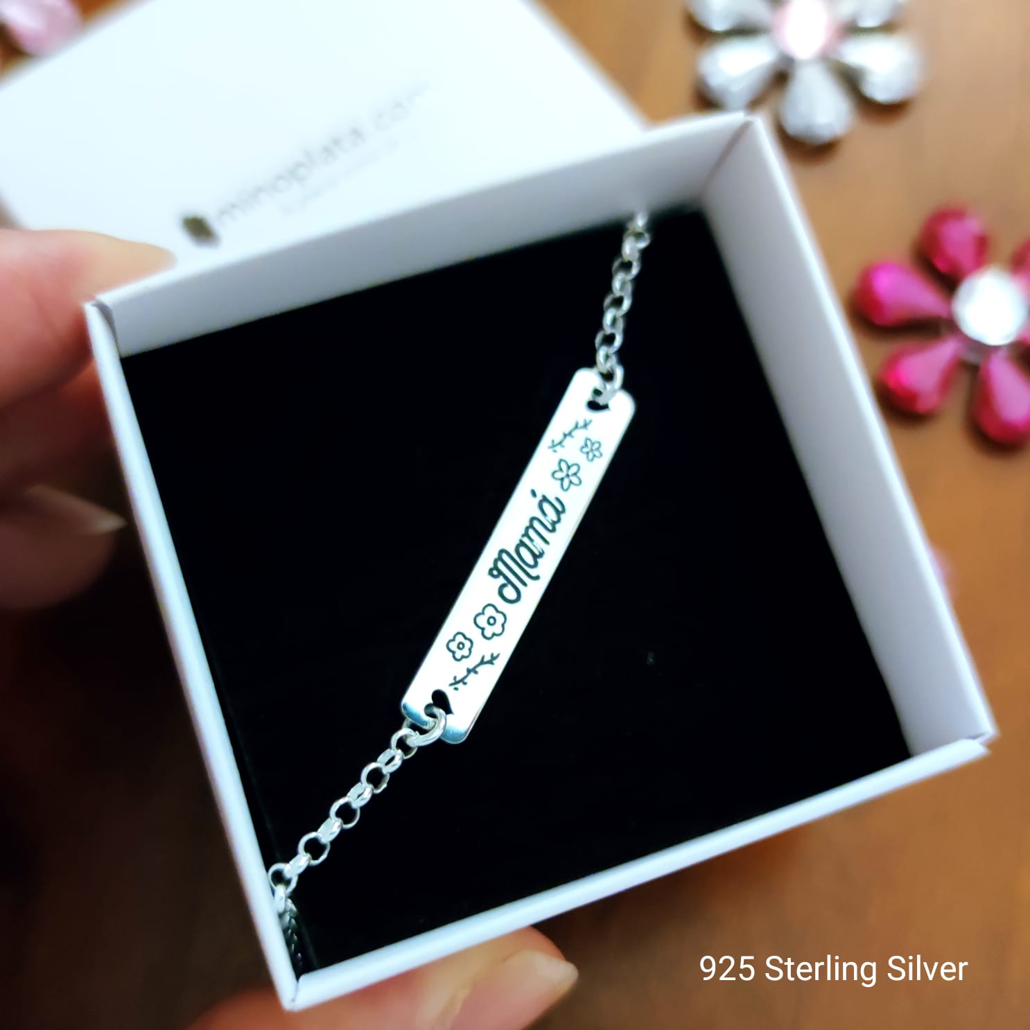 Pulsera mamá de Plata de ley 3