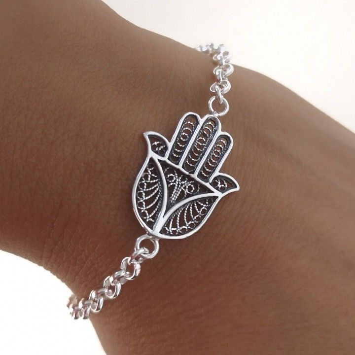 Pulsera mano de Fátima cadena rolo de Plata de ley 925