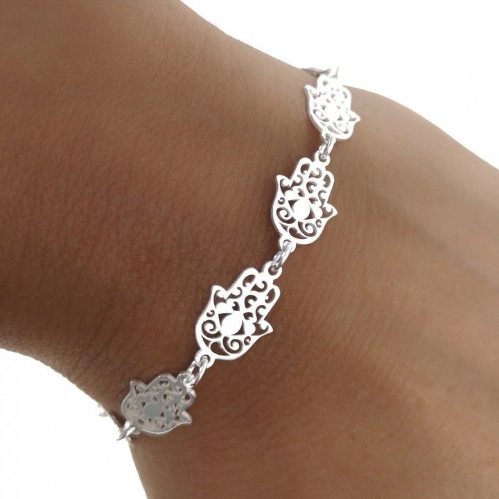 Pulsera manos de Fátima continuada de Plata de ley 925