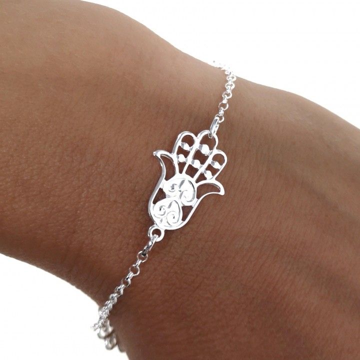 Pulsera amuleto Mano de Fátima de Plata de ley calada