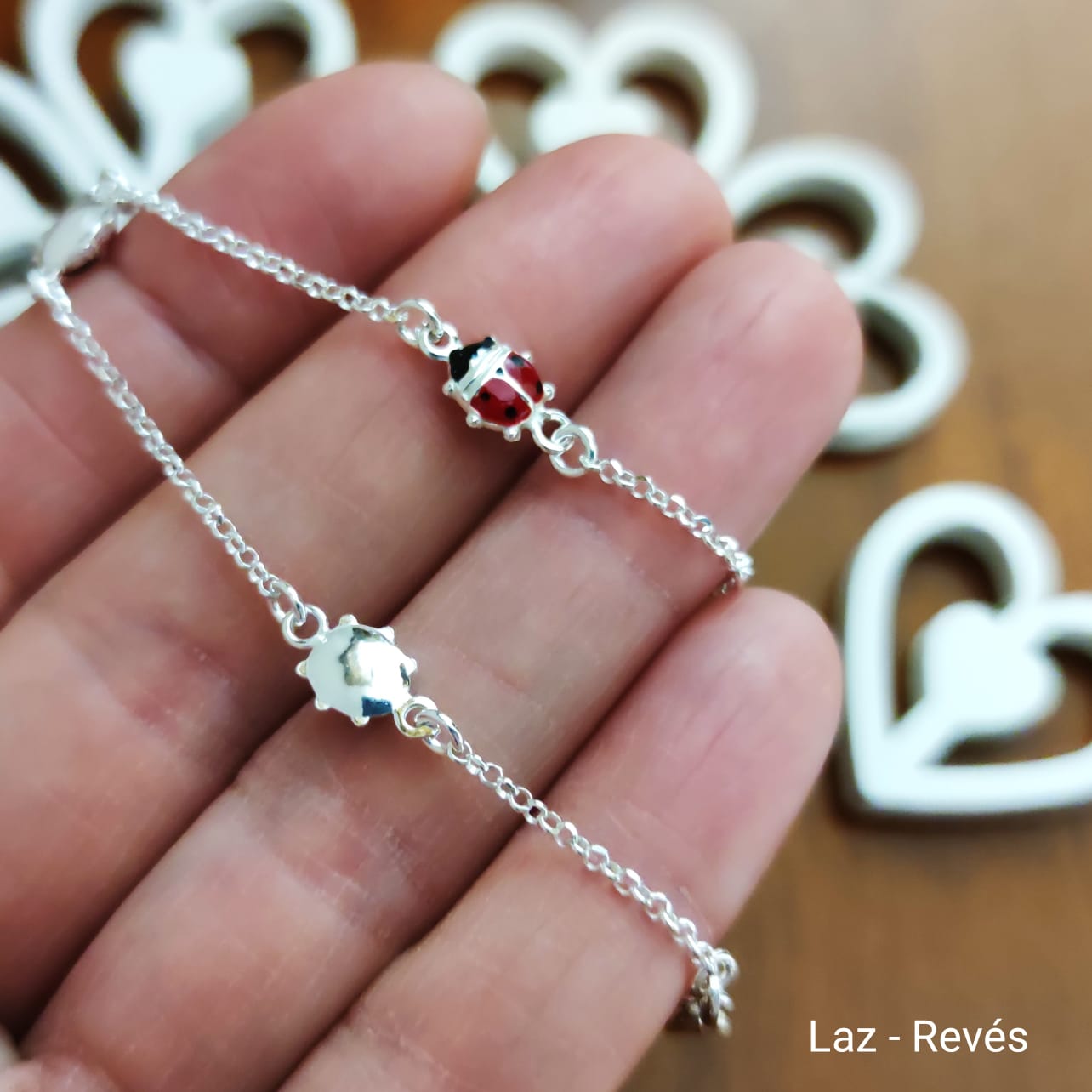 Pulsera infantil mariquitas de Plata de ley 1
