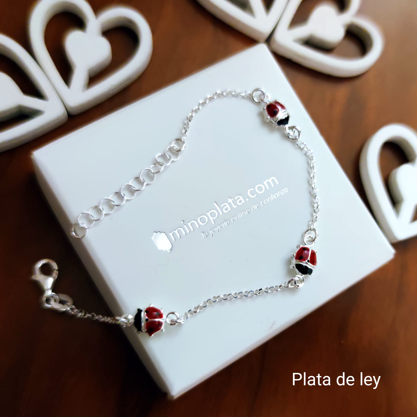 Pulsera infantil mariquitas de Plata de ley 4