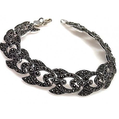 Pulsera clásica de Plata de ley envejecida con Marquesitas