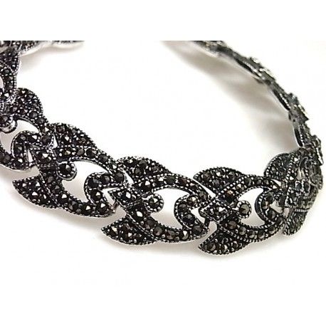 Pulsera clásica de Plata de ley envejecida con Marquesitas_1