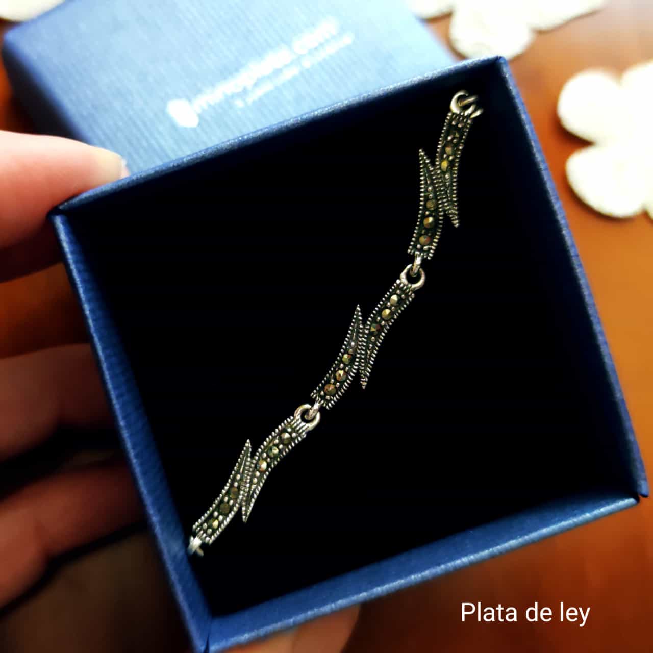 Pulsera estilo vintage de Plata de ley envejecida y Marcasitas 3