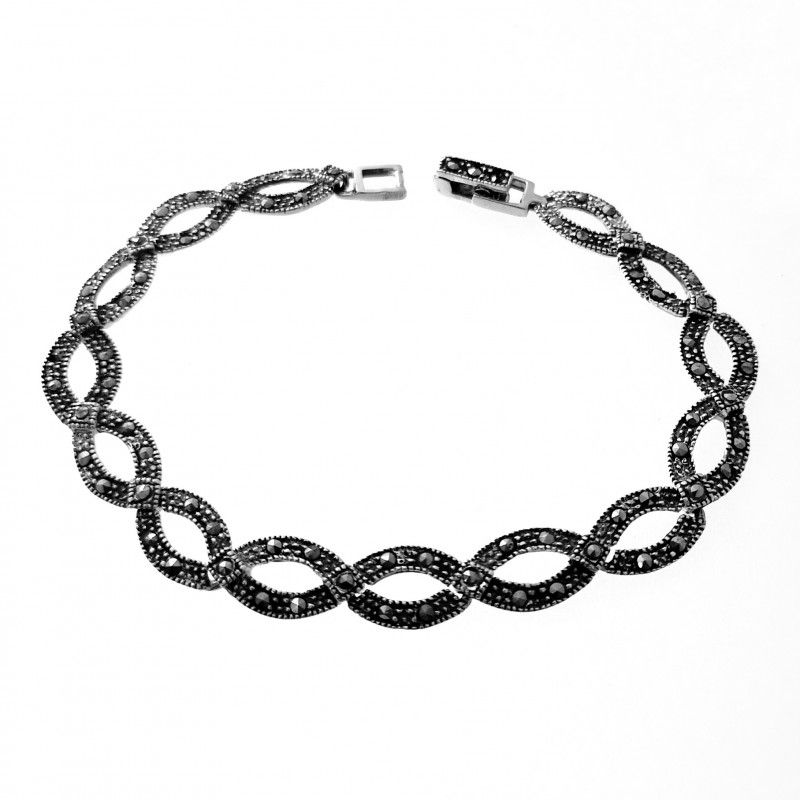 Pulsera tipo antigua de Plata vieja con piedras Marcasitas mujer
