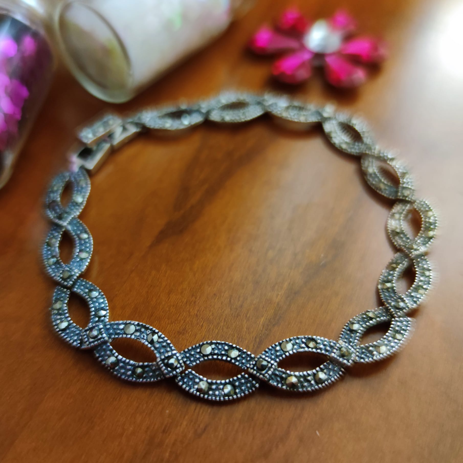 Pulsera tipo antigua de Plata vieja con piedras Marcasitas mujer 4