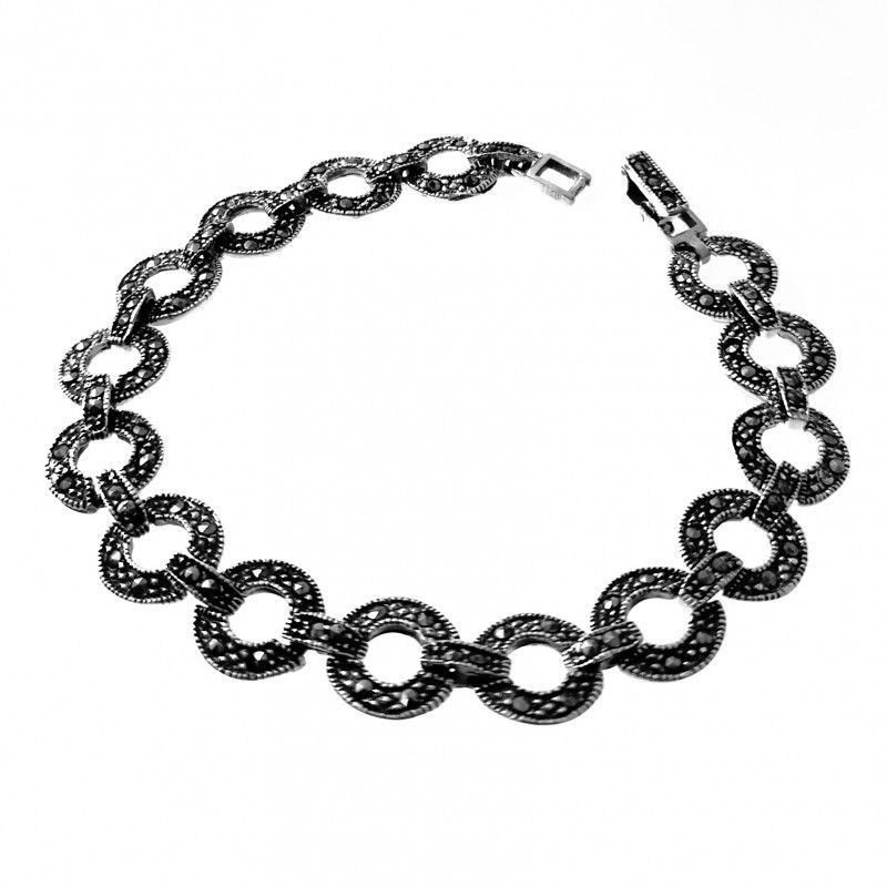Pulsera círculos de Plata de ley envejecida con Marcasitas