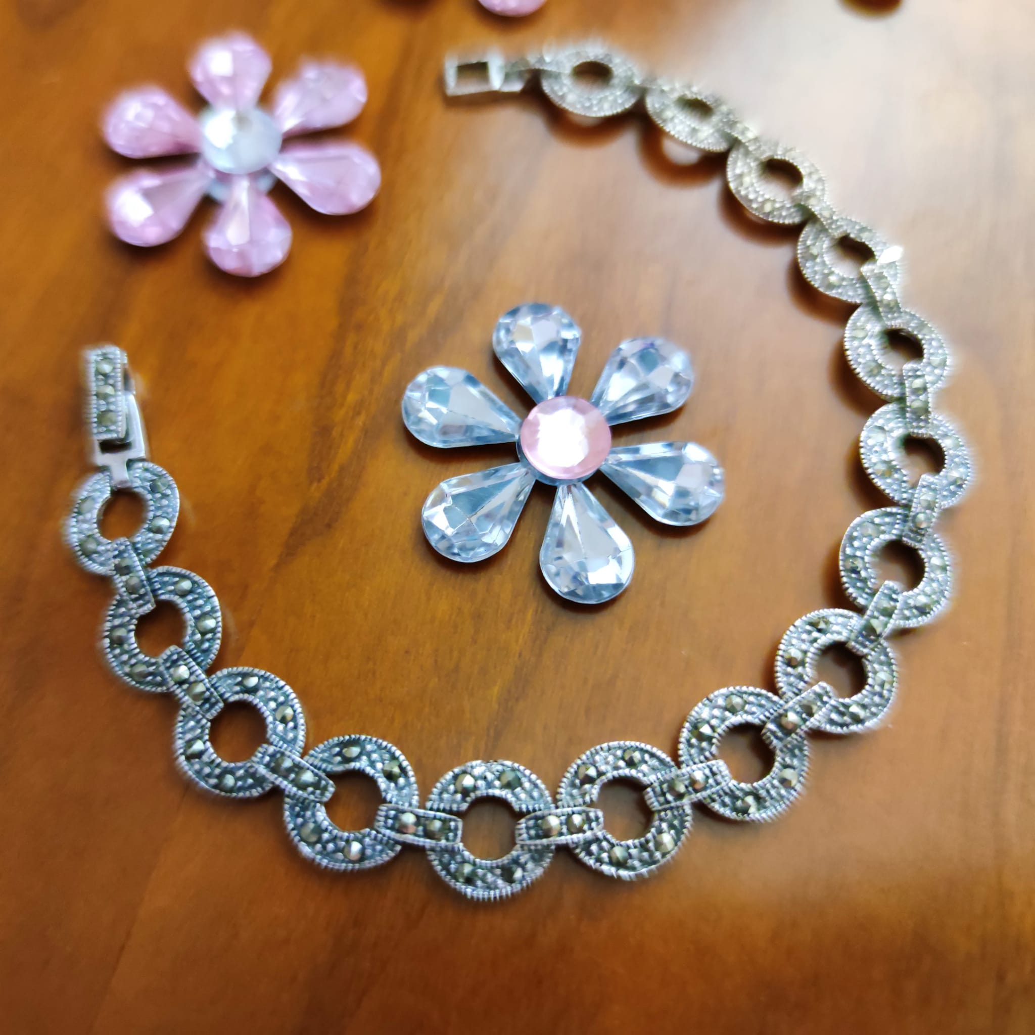 Pulsera círculos de Plata de ley envejecida con Marcasitas 2