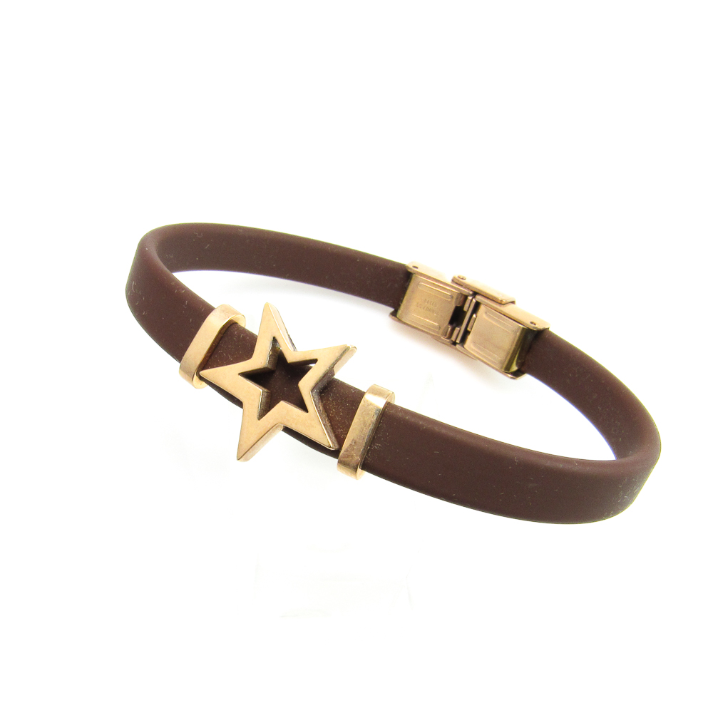 Pulsera caucho marrón y Acero cobre estrella