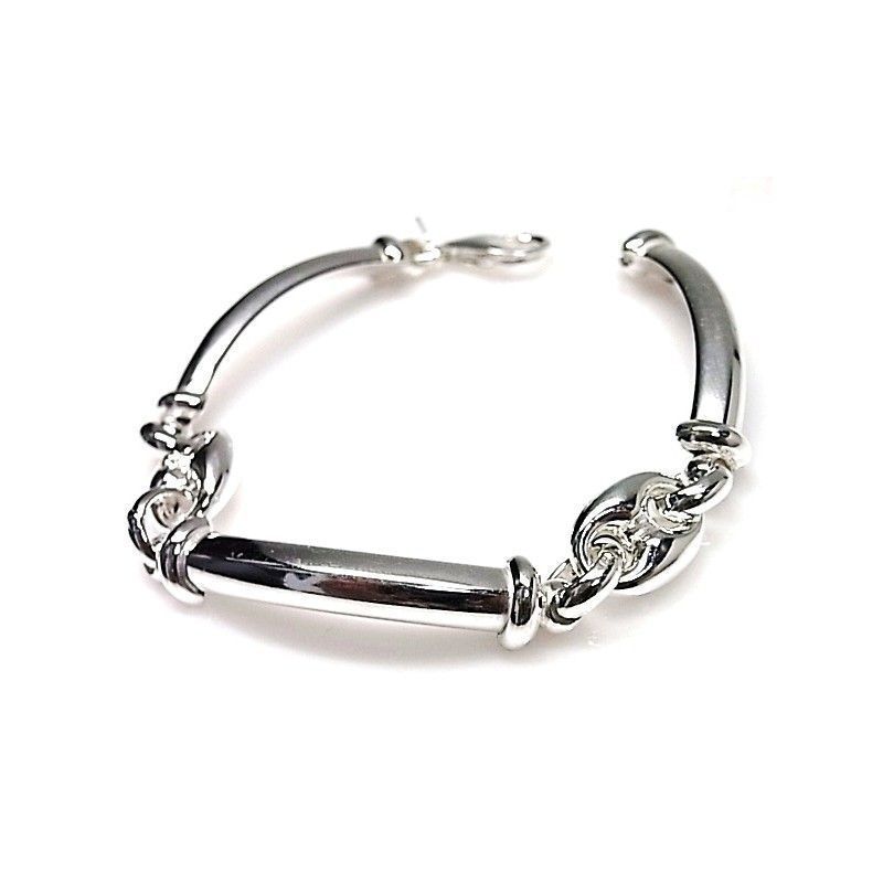 Pulsera media caña y eslabón calabrote de Plata de ley