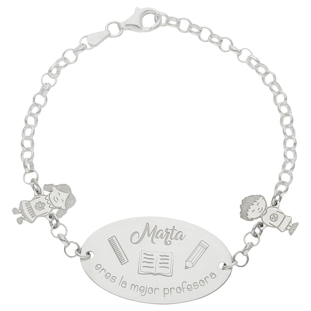 Pulsera personalizada profesora niños de Plata de ley