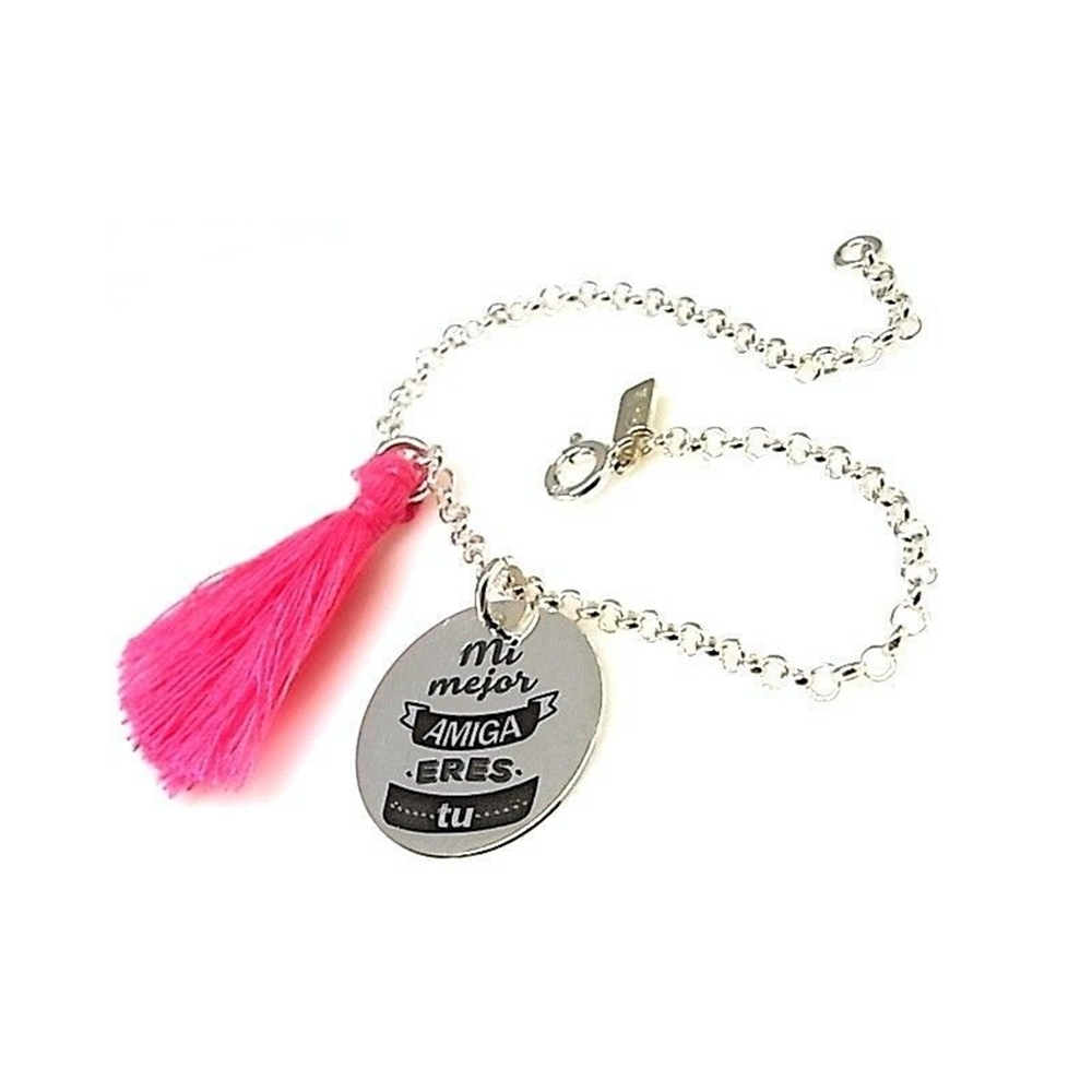 Pulsera de Plata de ley y pompón 