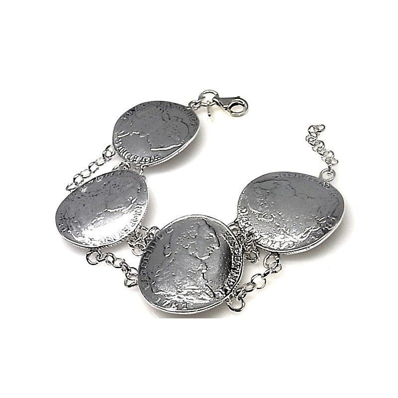 Pulsera monedas grandes de Plata de ley