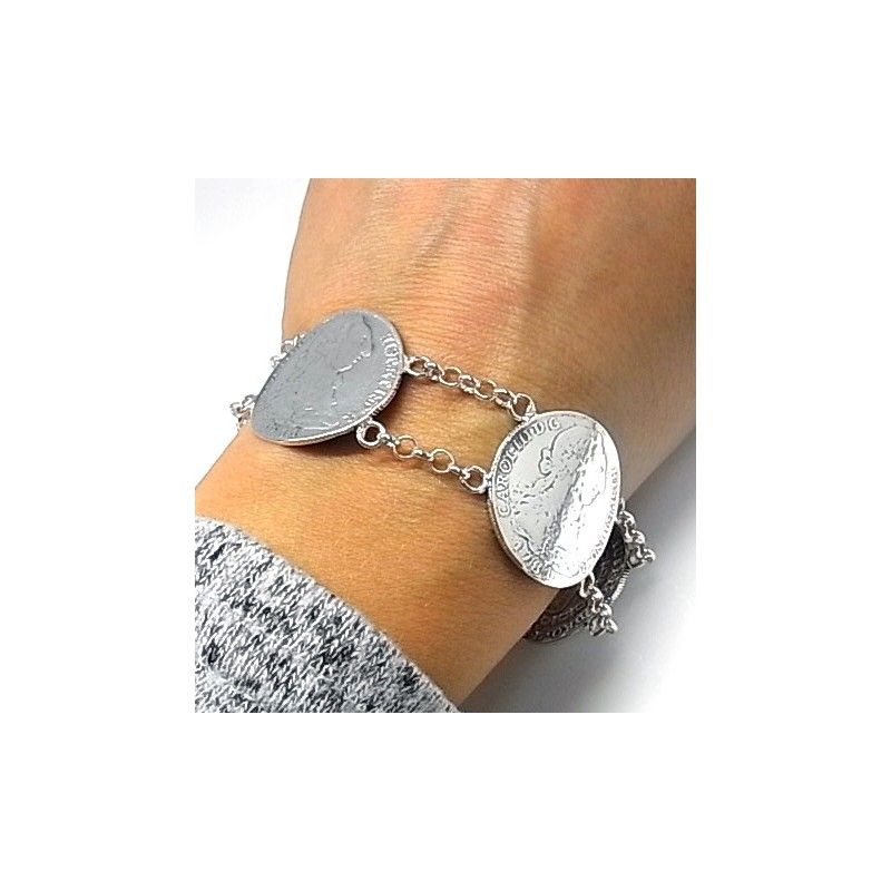 Pulsera monedas grandes de Plata de ley 1
