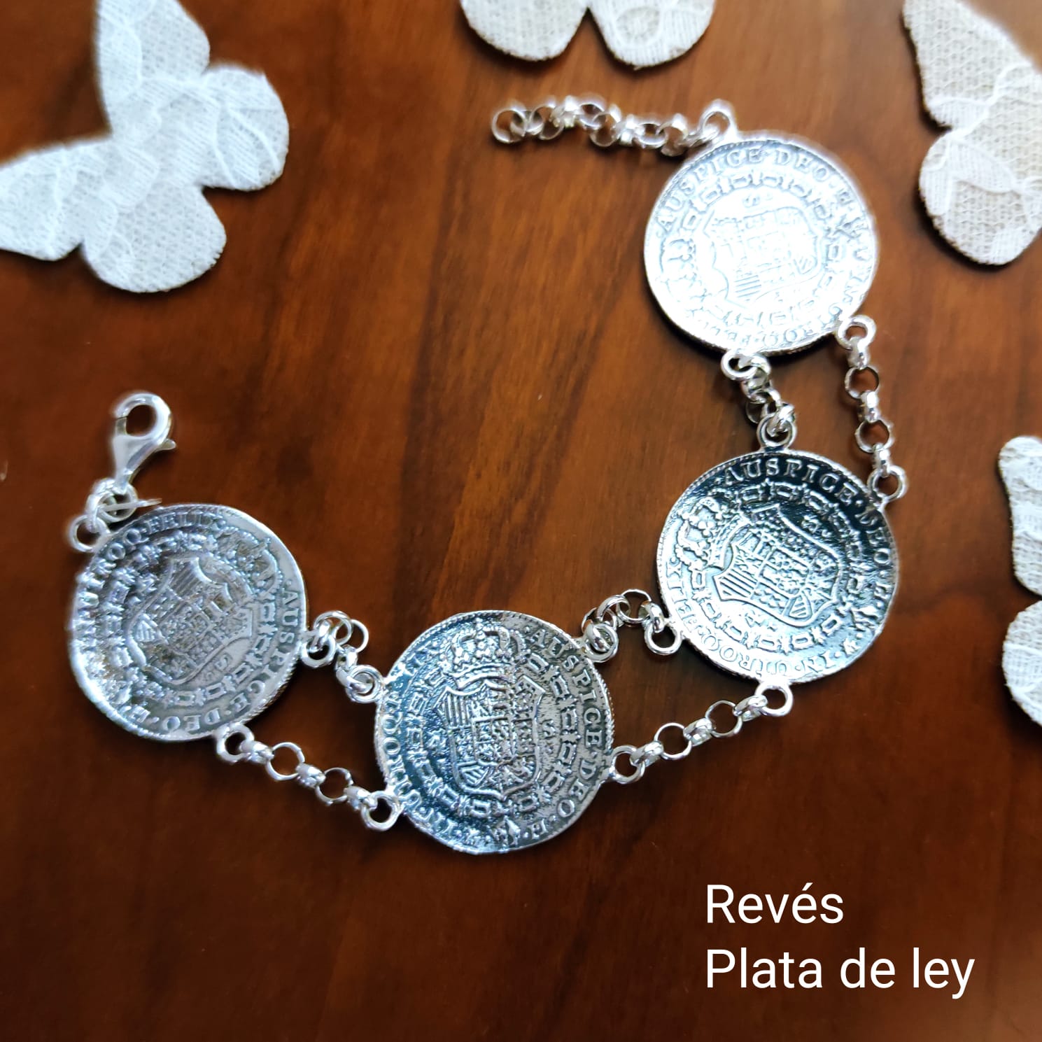 Pulsera monedas grandes de Plata de ley 2
