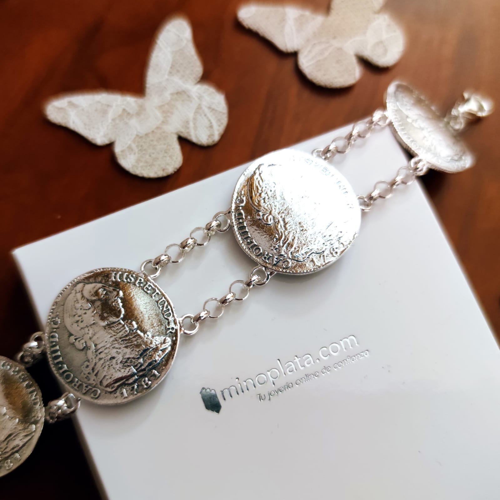Pulsera monedas grandes de Plata de ley 3