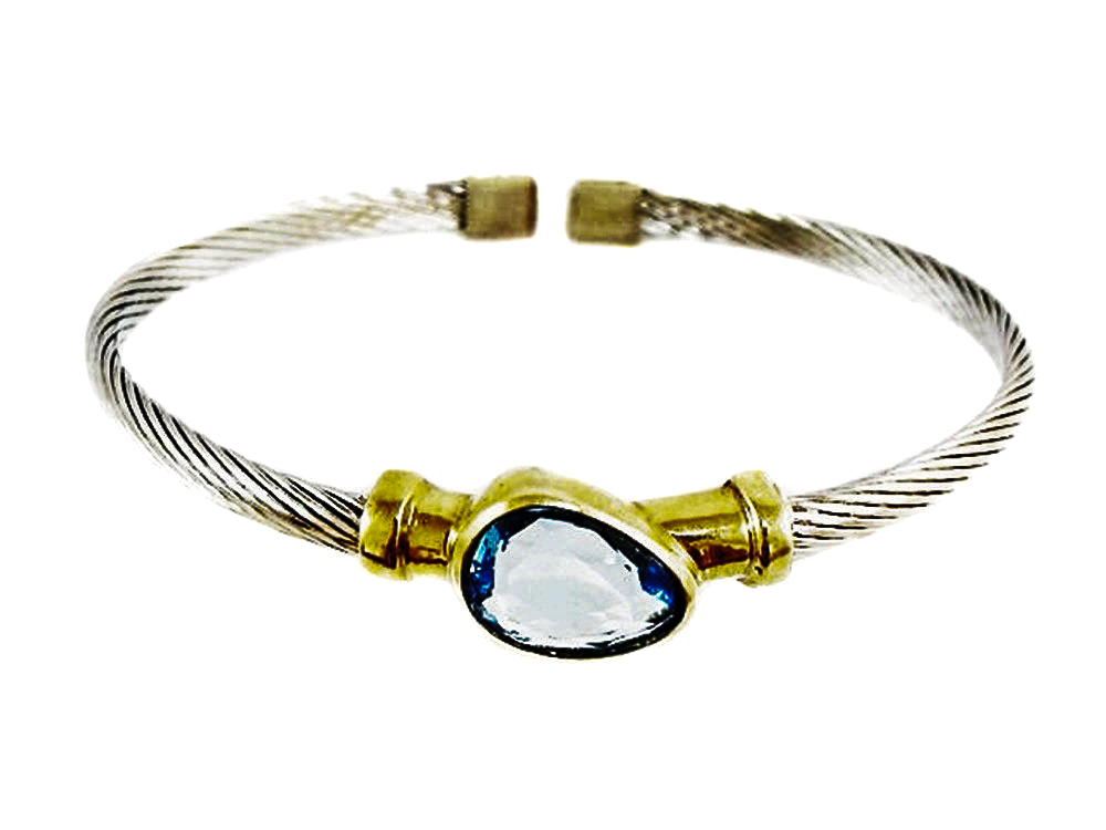 Brazalete de Acero y Plata dorada con piedra azul