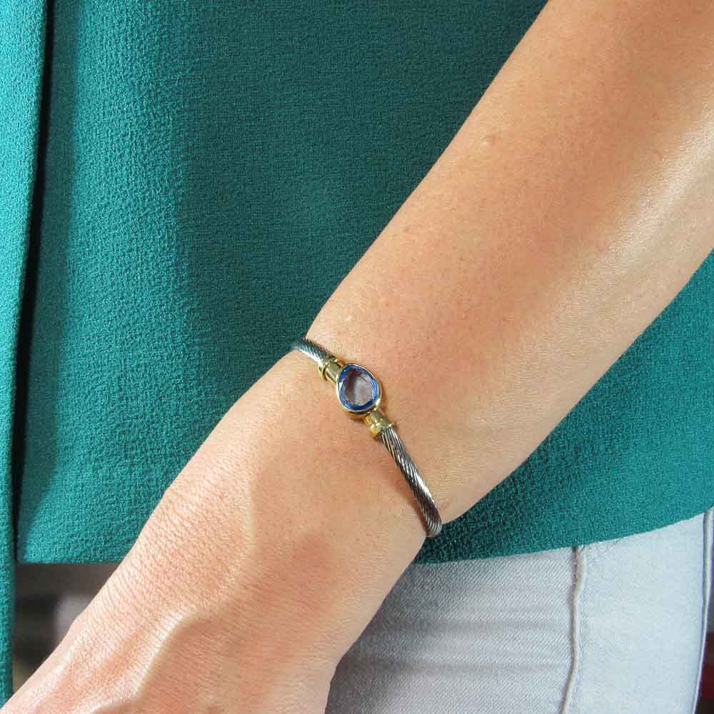 Brazalete de Acero y Plata dorada con piedra azul 1