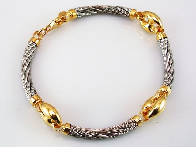 Pulsera de Acero con eslabones Calabrote de Plata dorada