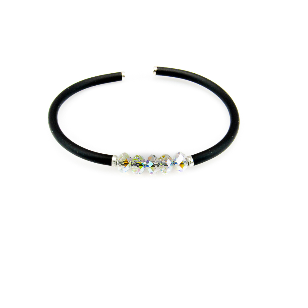 Pulsera brazalete de Caucho negro con cristales Swarovski