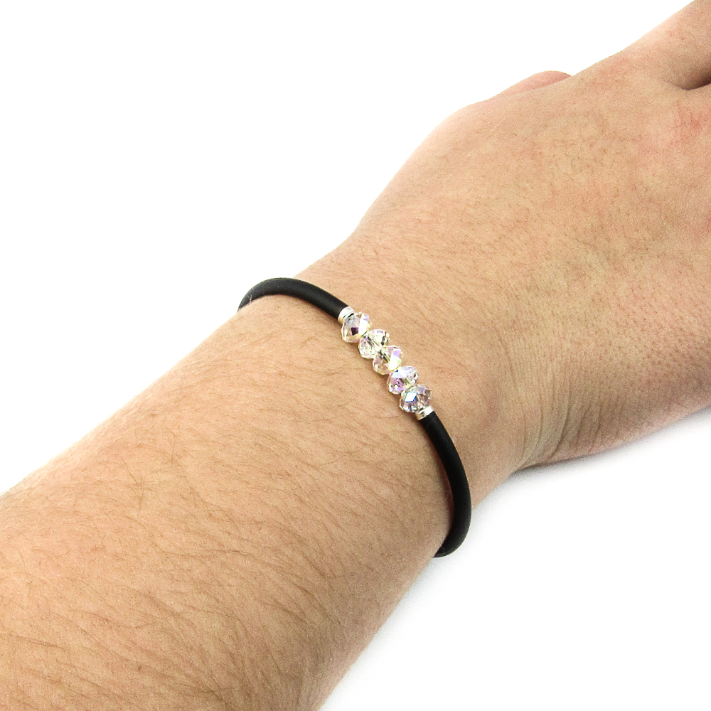 Pulsera brazalete de Caucho negro con cristales Swarovski 1
