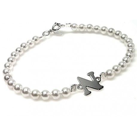 Pulsera de Perlas con inicial de Plata