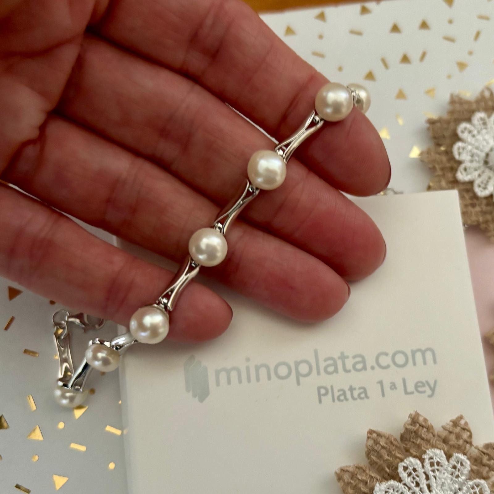Pulsera de Plata de ley rodiada con Perlas cultivadas_1
