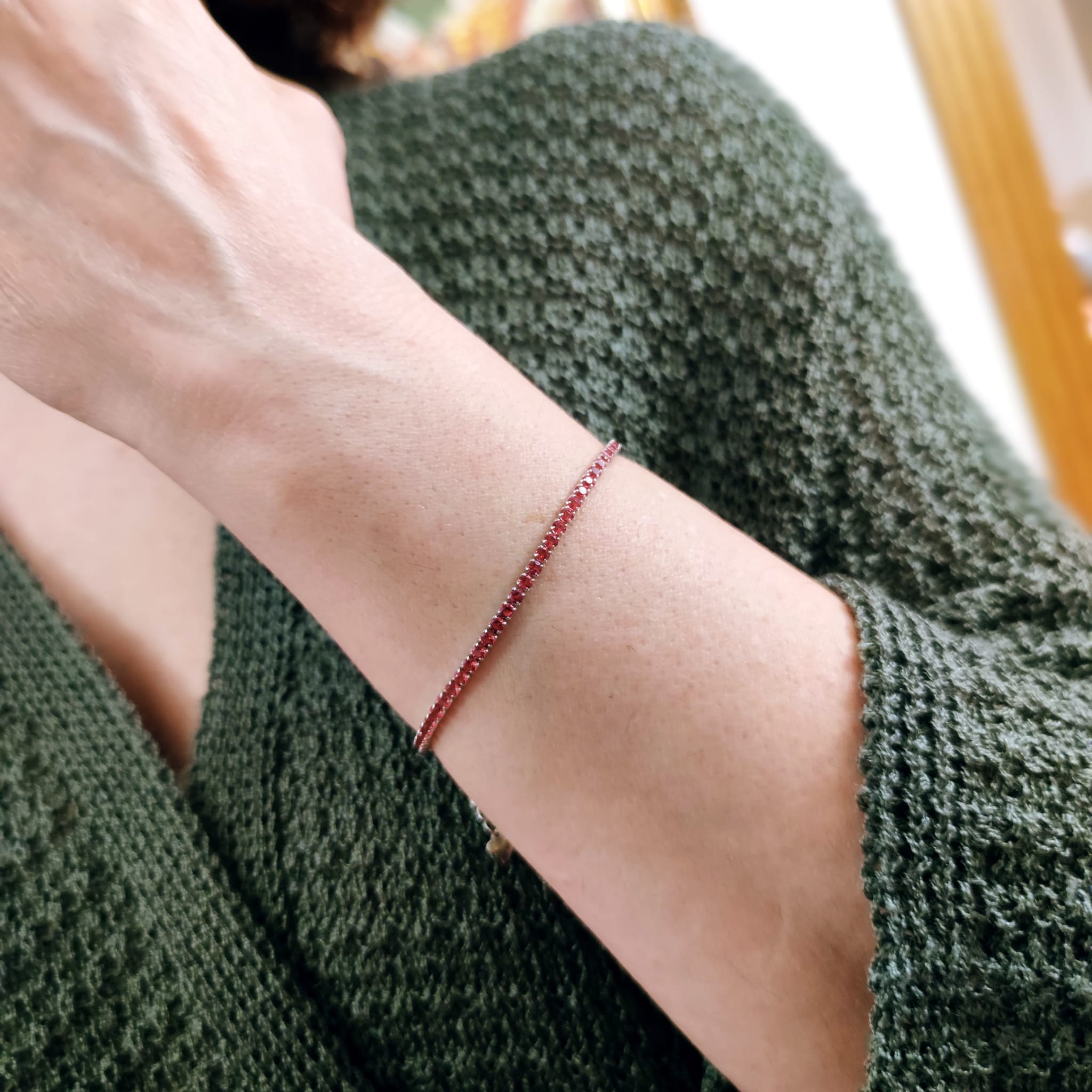 Pulsera tipo riviere de Plata de ley rodiada con Circonitas rosas 2