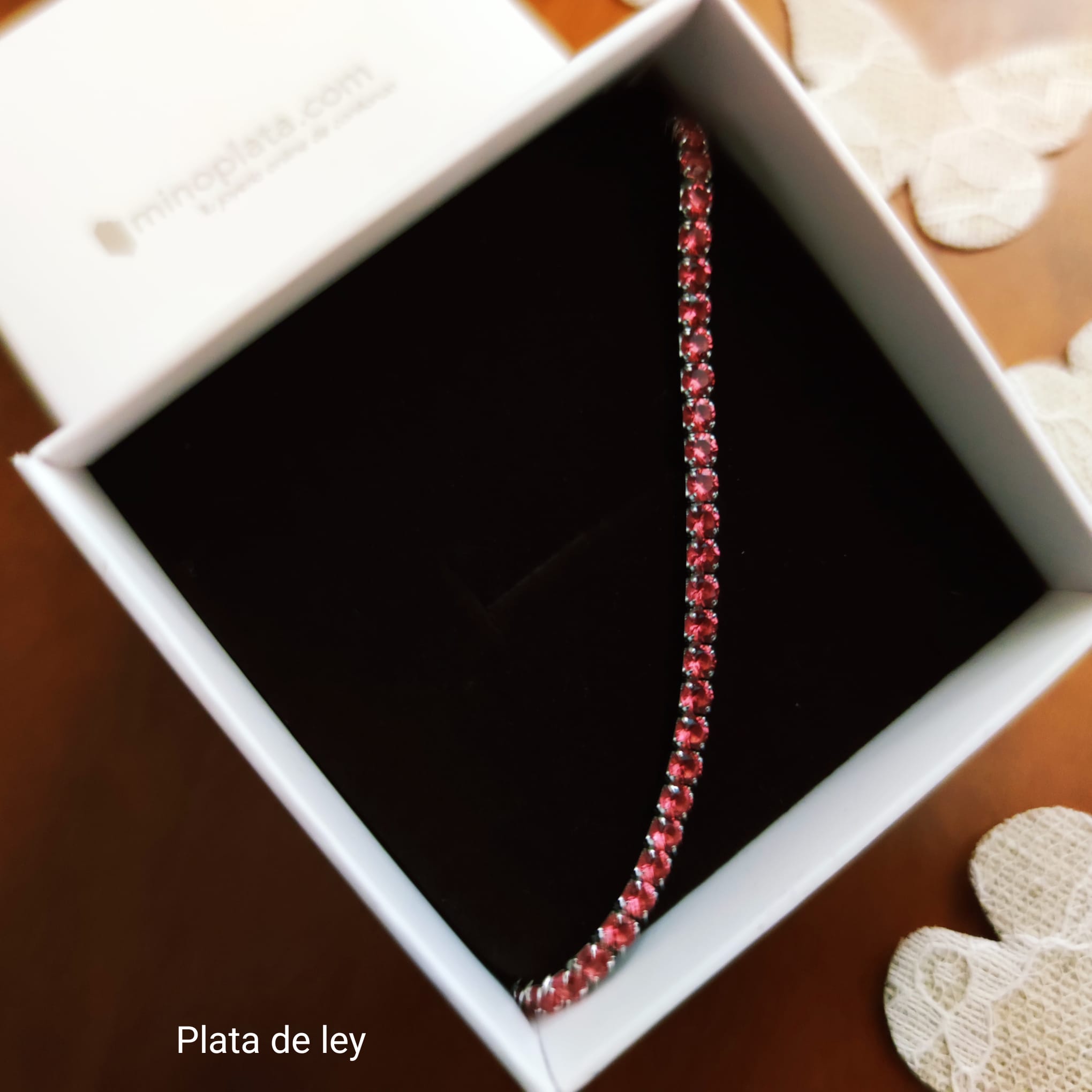Pulsera tipo riviere de Plata de ley rodiada con Circonitas rosas 3