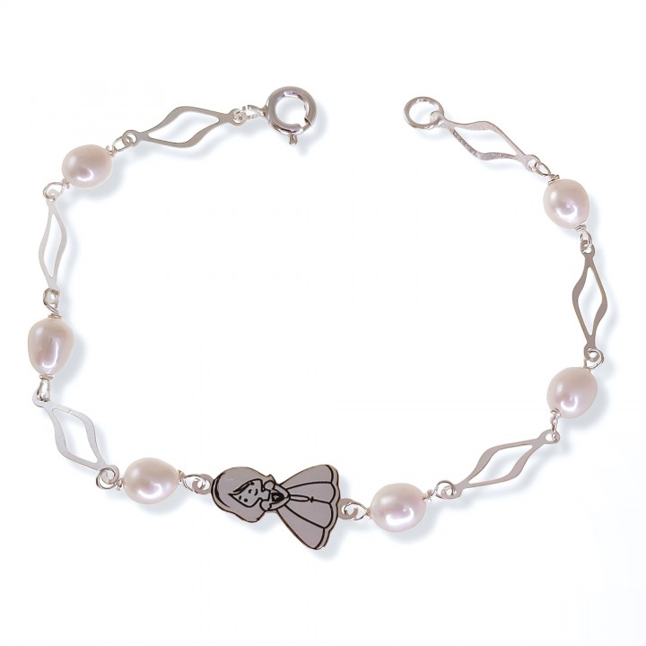 Pulsera para niña Comunión de Plata de ley con Perlas