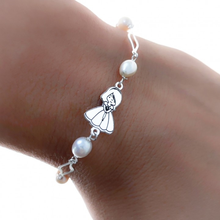 Pulsera para niña Comunión de Plata de ley con Perlas 1
