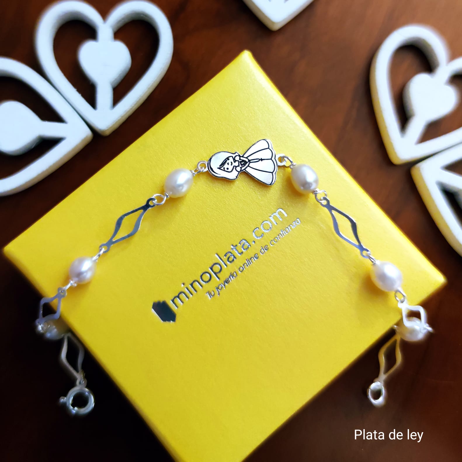 Pulsera para niña Comunión de Plata de ley con Perlas 2