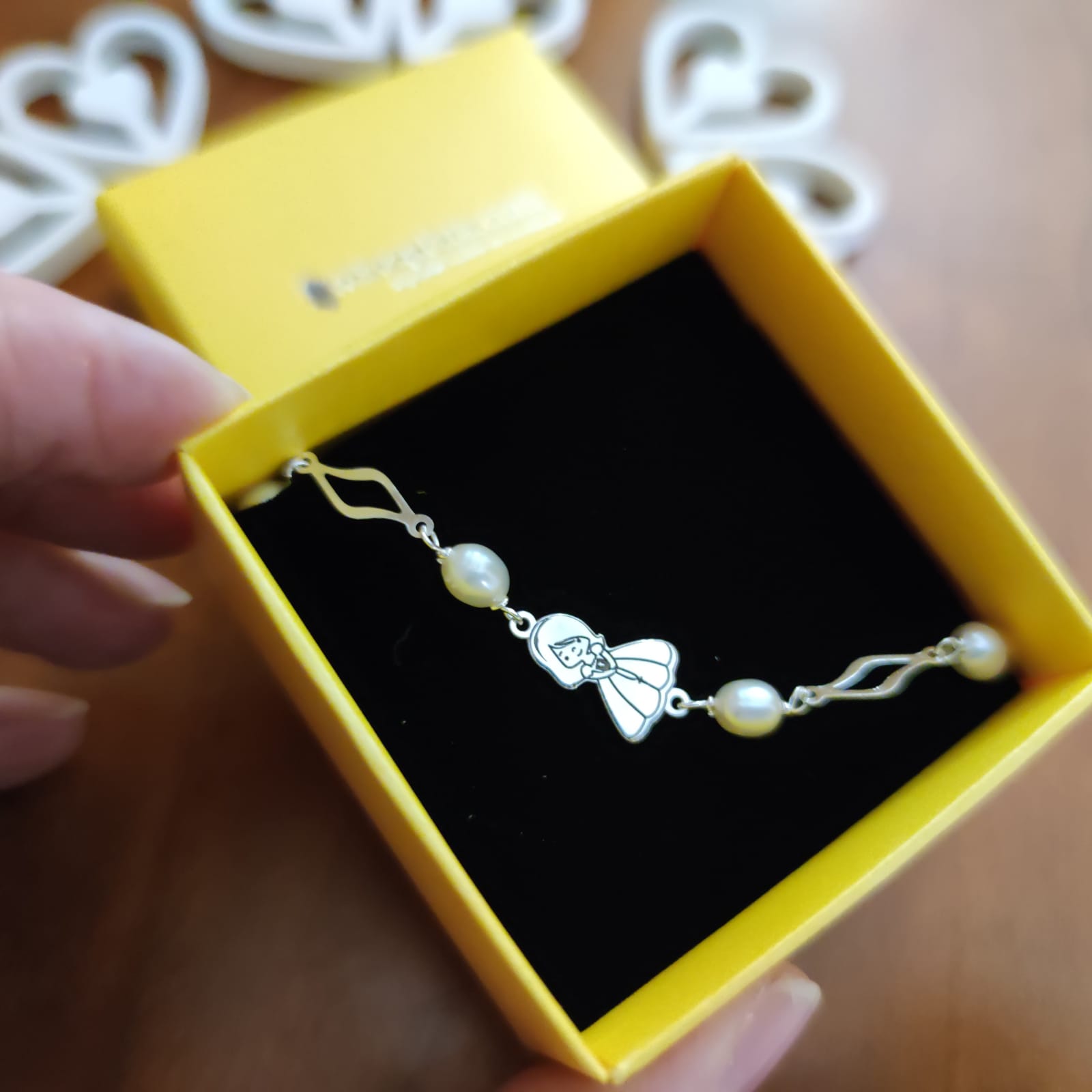 Pulsera para niña Comunión de Plata de ley con Perlas 3