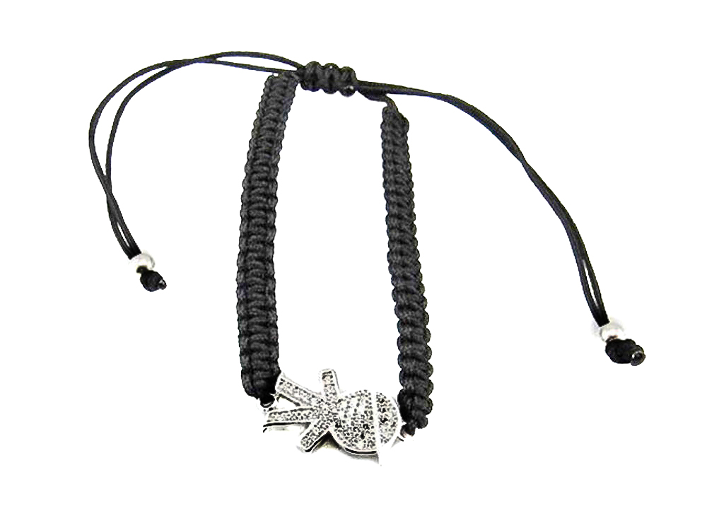 Pulsera hilo trenzado negro y niño de Plata con circonitas